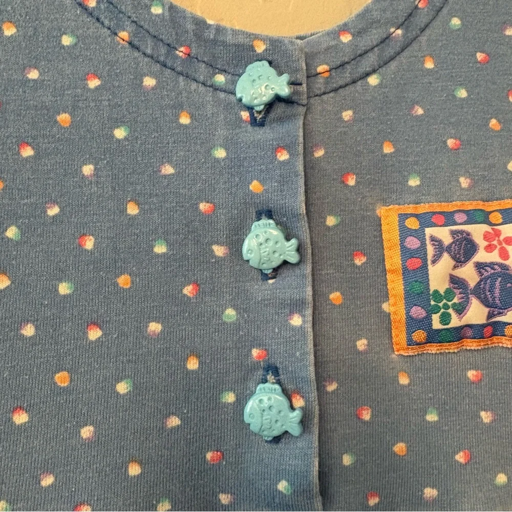 Carter's vintage blue fish button and patch dress size 5